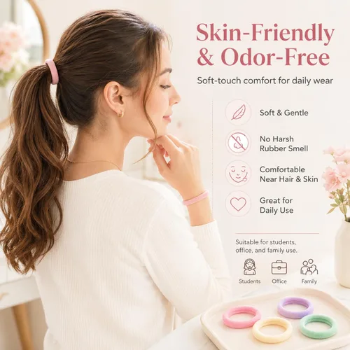 Vista 6 de Paquete de 100 ligas para el cabello, 12 colores, diseño sin costuras, fuerte elasticidad, no se cae, se desliza suavemente sin enredos