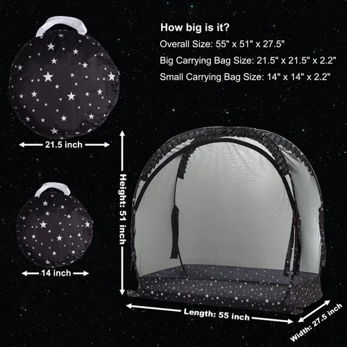 Vista 12 de Tienda de cuna de seguridad para mantener al bebé en Pop Up Mosquitero Netting Canopy Mesh Cover para niños pequeños - Negro