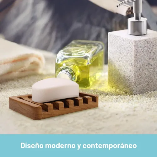 Vista 5 de Jabonera HTB con diseño de cascada inclinada, soporte para jabón en barra de madera de teca Soap Saver Keep Soap Bar Dry,Extend Soap Life,Non-slip