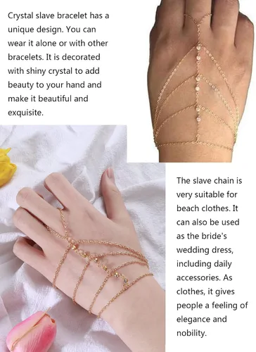 Vista 3 de Pulsera de borla bohemia, anillo de dedo esclavo, arnés de mano para celebridades, anillo de mano para mujer, pulsera de anillo de dedo