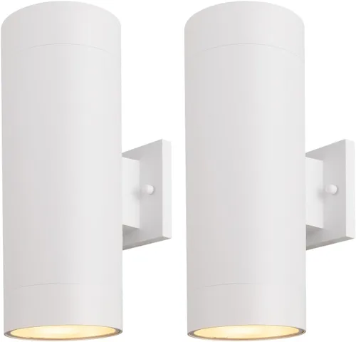 Vista 14 de mirrea Lámpara moderna para porche al aire libre en 2 luces con cilindro de aluminio y cubierta de vidrio templado, aplique de pared impermeable
