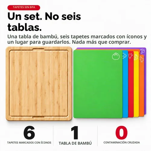 Vista 6 de Juego de tablas de cortar de bambú con 6 alfombrillas, tablas de cortar