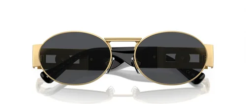 Vista 5 de Versace Gafas de sol unisex con montura dorada mate, lentes gris oscuro, 2.205 in, Dorado mate