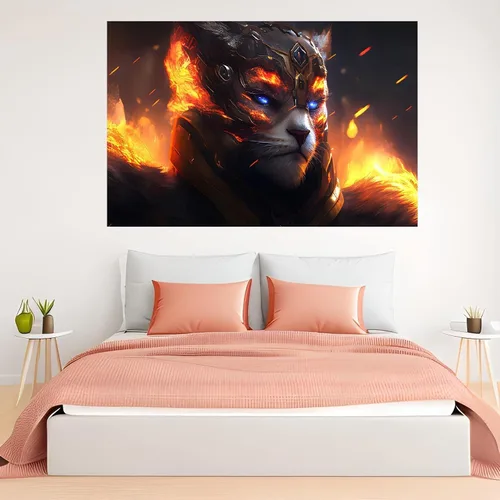Vista 2 de Cuadros De Pared De Sala - Animal Flame Cat Warrior Blue Eyes Lienzo abstracto para pared, decoración de cocina y casa, póster e impresiones