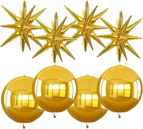 Vista 40 de TONIFUL 4 globos 4D enormes de estrella negra de 22 pulgadas, globos de aluminio de Mylar de estrella explosión para suministros de fiesta, telón