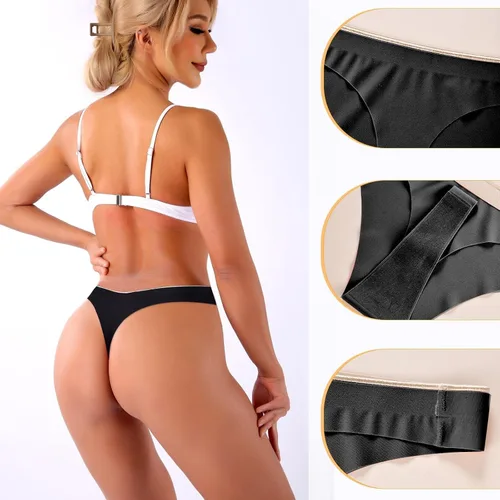 Vista 3 de Cinvik Tanga invisible para mujer, de corte alto, sin costuras, de tiro bajo, paquete de 6, 6 unidades-negrocafénaranjaverdecafénude