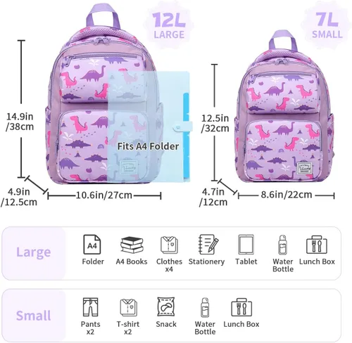 Vista 2 de VASCHY Mochila para niños, resistente al agua, ligera, linda y bonita para niños y niñas, Lila - grande, Mochilas Daypack