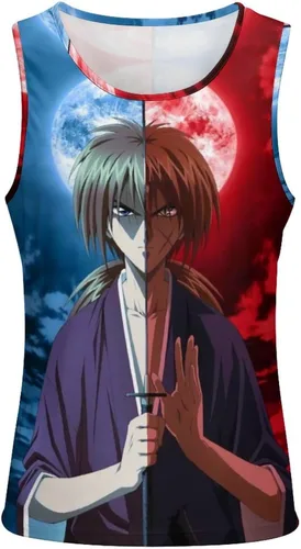 Vista 2 de HARIBHAKT Rurouni Kenshin - Camiseta sin mangas para hombre, camiseta sin mangas con impresión 3D para verano, casual, correr, entrenamiento