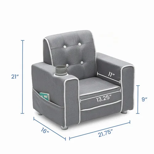 Vista 2 de Delta Children Chelsea Kids - Silla tapizada con soporte para tazas, color gris suave