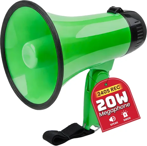 Vista 20 de MyMealivos 20W Megaphone Bullhorn, Built in Siren & 240s Recording, 5.4"×8.6" Portable Megaphone with Volume Control Cover Up to 300 feet+ for