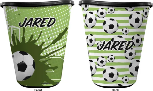 Vista 2 de YouCustomizeIt Cesta de basura de fútbol personalizada - doble cara (negro)