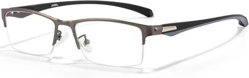 Vista 8 de ANRRI Gafas de luz azul para hombre, con marco de metal, rectangular, sin montura y bloqueo UV, para computadora