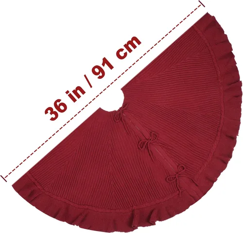 Vista 3 de Suéter de 36 pulgadas con volantes, falda de árbol de Navidad de punto con lazos de encaje, color burdeos