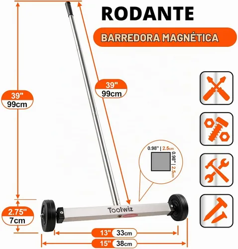 Vista 4 de Toolwiz Barredora magnética rodante de 15" barredora magnética rodante