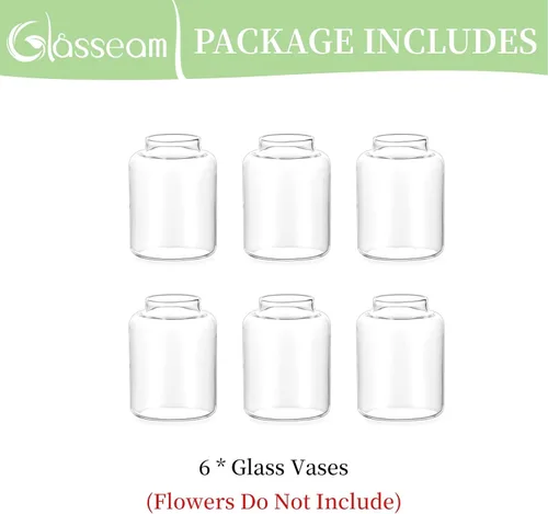 Vista 7 de Glasseam Juego de 6 jarrones de cristal para centros de mesa, modernos jarrones pequeños para el hogar, estante de mesa, decoración de fiesta