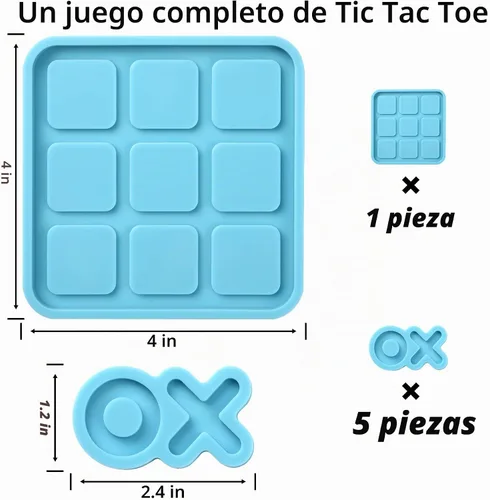 Vista 2 de Molde de resina Tic Tac Toe con 5 moldes de piezas de ajedrez, moldes de silicona DECYOOL X O para fundición de resina, juego de mesa de bricolaje