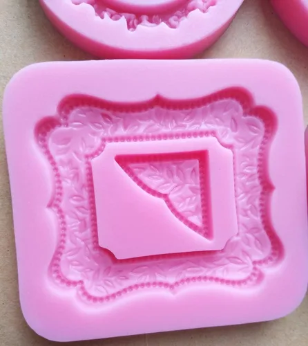 Vista 6 de Mini boda rosa esquina espejo marco de fotos corazón redondo cuadrado ovalado silicona Fondant molde decoración pastel pastel juego de 4