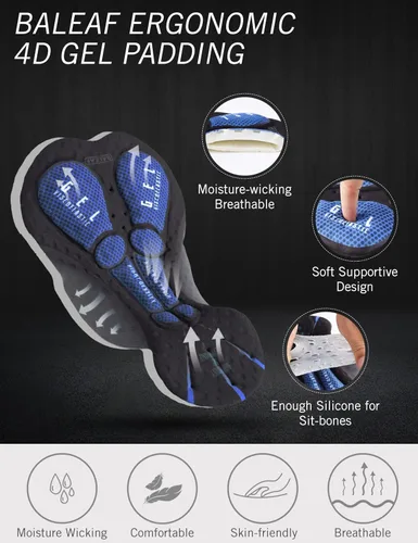 Vista 5 de BALEAF Pantalones cortos de ciclismo para hombre, 4D, acolchados, para ciclismo, ciclismo, ciclismo, bicicleta, bolsillos de gel, UPF50+