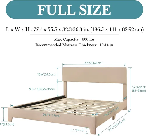 Vista 2 de IMUsee Base de cama tamaño matrimonial con cabecera tapizada de lino ajustable, base de colchón con listones de madera resistentes, fácil montaje