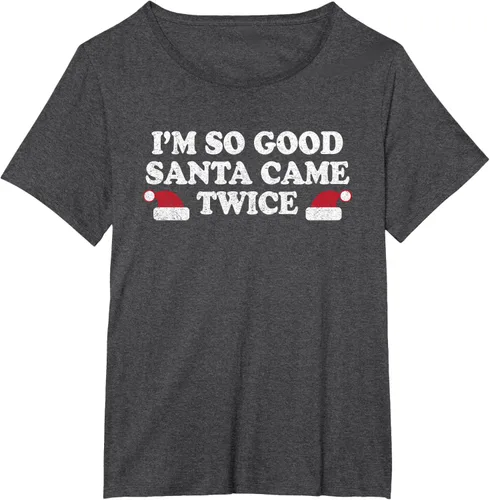 Vista 24 de Camiseta de Navidad con texto en inglés "I'm so good Santa came tware" Negro