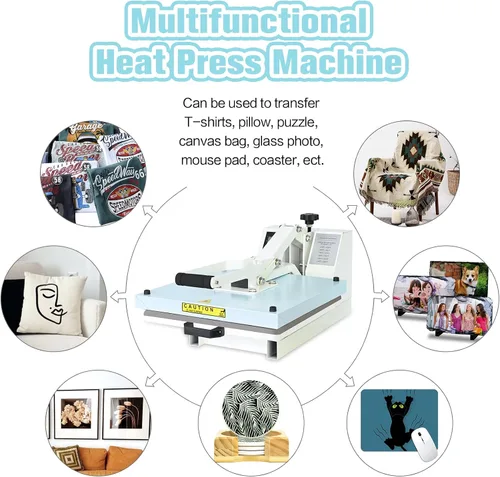 Vista 6 de Prensa de calor de 15 x 15 pulgadas, calidad industrial con presión ajustable, máquina de transferencia de calor deslizante para camiseta, azul