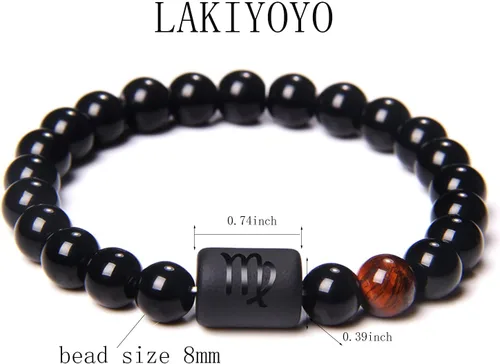 Vista 2 de LAKIYOYO Pulsera ajustable del zodiaco para hombres y mujeres, pulsera ajustable de piedra de ónix negro natural de 0.315 in y 0.394 in, signo