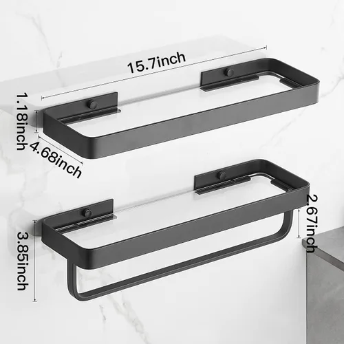 Vista 2 de VOLPONE Estantes de baño Estante de vidrio montado en la pared para estante flotante, estantes de vidrio templado, organizador de pared de baño de 2