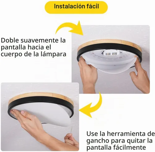 Vista 9 de Lámpara de techo LED regulable de madera, redonda, color negro, 11.81 pulgadas Moderna 2700K-6000K 5CCT Ajuste de Color Minimalista Para Cocina