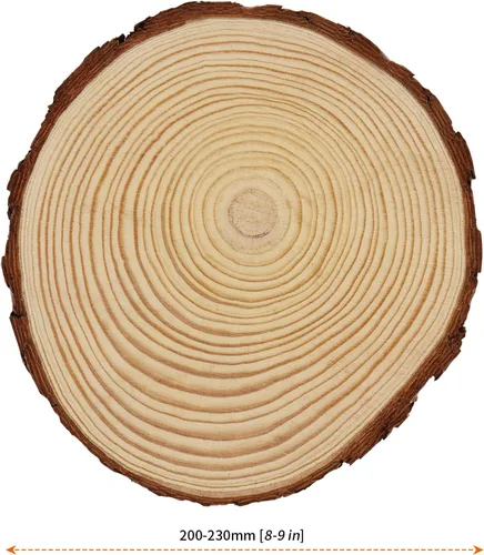 Vista 2 de KEILEOHO 8 piezas de rebanadas de madera natural de 8 a 9 pulgadas, círculos de madera de corteza de árbol para artes y manualidades, discos
