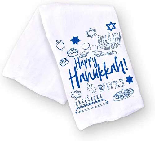 Vista 7 de Toalla de cocina divertida para las festividades judías, azul "Oy to the World" toalla judía para Hanukkah, regalo de anfitriona y para inauguración