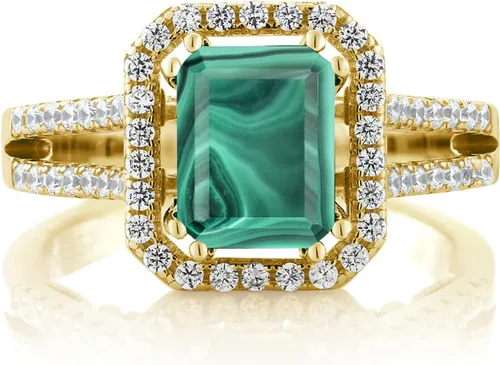 Vista 2 de Gem Stone King 18K Yellow Gold Plated Silver Emerald Cut 9X7MM Gemstone Birthstone Wedding Anniversary Promise Engagement Ring For Women Available