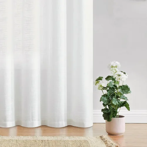 Vista 5 de FMFUNCTEX Cortinas semitraslúcidas de lino para dormitorio, cortinas blancas de 45 pulgadas de largo para sala de estar, cortinas cortas con ojales