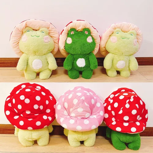 Vista 3 de Peluche de Rana Lindo Sombrero de Hongo Animales de Peluche Juguetes de Peluche Kawaii Cojín Decorativo Decoración del Hogar y Habitación Regalo