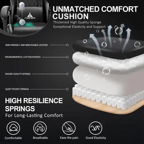 Vista 4 de Silla para Videojuegos, Silla de Oficina Ergonómica con Masaje, Asiento de Computadora con Reposapiés, Cojín de Muelles de Bolsillo, Silla