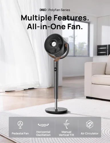Vista 3 de Dreo Ventilador de pedestal oscilante de 120°+120° de 8 velocidades y ventilador de torre de 4 velocidades oscilante de 90° de 25 pies/s