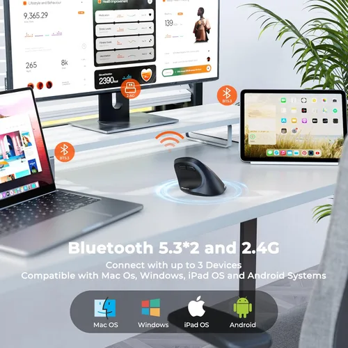 Vista 4 de MEETION Ratón ergonómico inalámbrico, Bluetooth vertical con 3 dispositivos múltiples para Bluetooth (5.3 x 2), 4 DPI 1200-3200 Ergo ratones