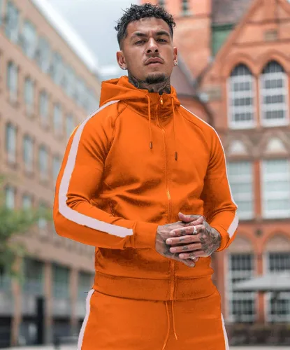 Vista 2 de COOFANDY Chándal para hombre con bolsillos con cremallera completa, sudadera con capucha y cremallera completa, 2 piezas, para correr, trotar