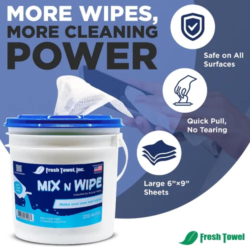 Vista 4 de Fresh Towel Mix-N-Wipe - Recambio de toallitas secas, 1 paquete (220 hojas), haz tus propias toallitas húmedas, hojas de 6 x 9 pulgadas, toallas