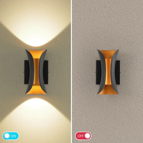 Vista 6 de ziidoo Aplique de pared moderno para interiores y exteriores, 7.9 pulgadas IP65 negro y dorado LED luminaria para patio, porche, puerta delantera