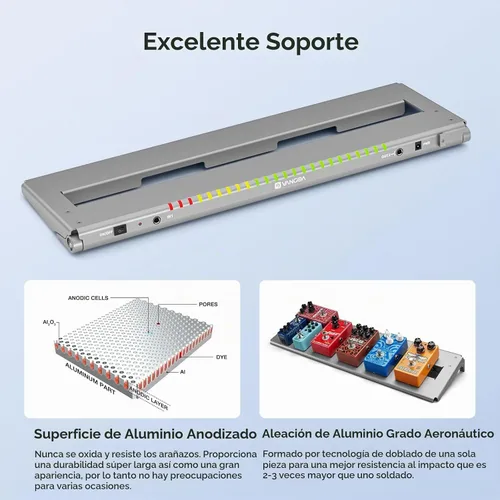 Vista 4 de Vangoa Pro Tablero de Pedales de Guitarra con Fuente de Alimentación Aislada de 12 V de Alta Corriente, PD-XL Plegable de Aluminio, Espacio
