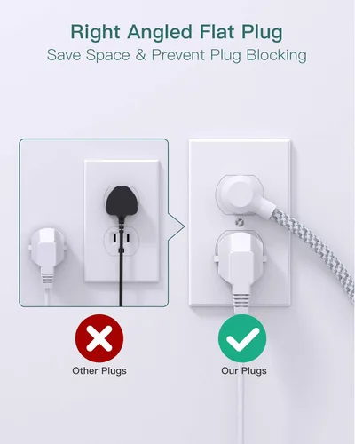Vista 4 de Regleta protectora de sobretensiones, 8 tomas amplias con 4 puertos USB (1 toma USB C) y 3 salidas con 3 puertos USB, cable de extensión de enchufe