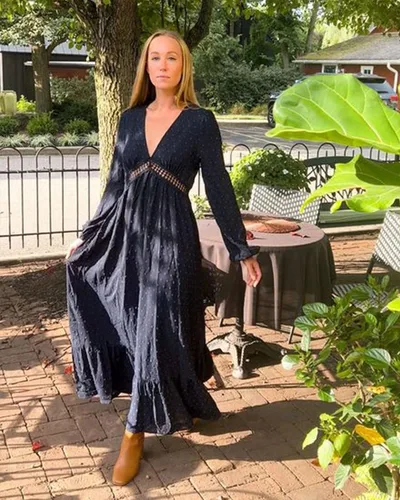 Vista 3 de STYLEWORD Vestido largo para mujer 2023, de manga largacorta, estilo bohemio, casual, fluido