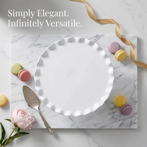 Vista 7 de Soporte redondo de porcelana para tartas de 12 pulgadas, soporte de postre blanco para bodas, fiestas de cumpleaños