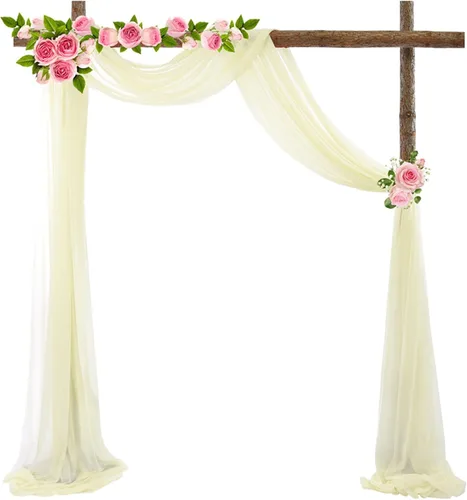 Vista 18 de Decoración de tela de gasa, 1 panel de 2 x 10 pies, cenefas sin arrugas, tela drapeada suave para arco de boda con 2 cintas, para decoración