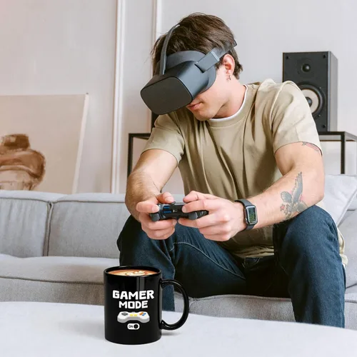 Vista 2 de YHRJWN Regalos de juegos para hombres, taza de café Gamer Mode ON para los amantes de los juegos, idea de regalos para jugadores para Navidad