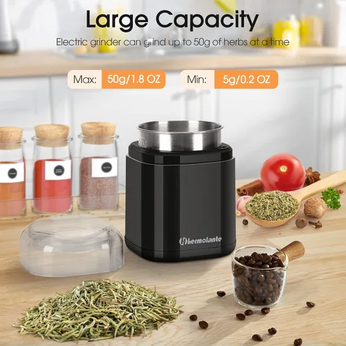 Vista 6 de Hermolante Molinillo de especias para hierbas, molinillo de hierbas de 200 W con hoja de acero inoxidable y cepillo de limpieza, molinillo eléctrico