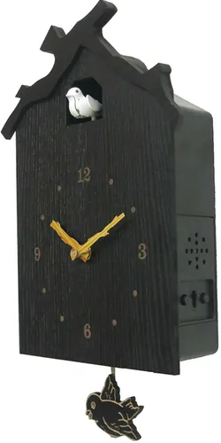 Vista 4 de BTZHY Reloj de pared, reloj de pared con timbre, reloj de cuarzo de madera negra, reloj de pared creativo de pájaro con péndulo, arte de pared
