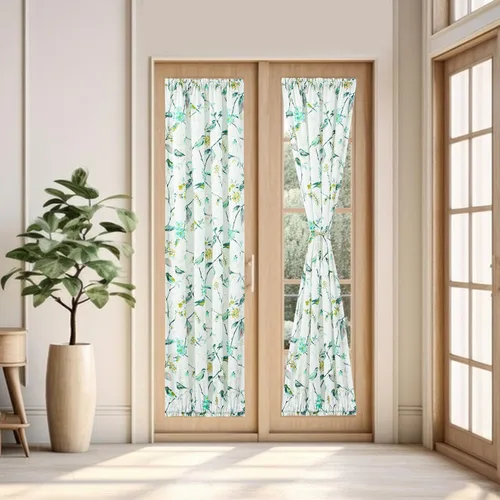 Vista 12 de VOGOL - Cortina decorativa con patrón de pájaros para puerta delantera, cortinas francesas de cocina con reducción de vista, 1 panel de lino