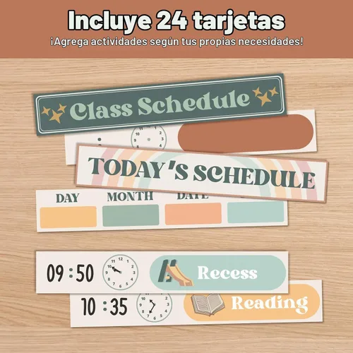 Vista 3 de Set de Tablas de Bolsillo de Horario Diario con Tema Boho, Decora Tu Aula o Hogar para Pre-Kinder a Sexto Grado, Negro