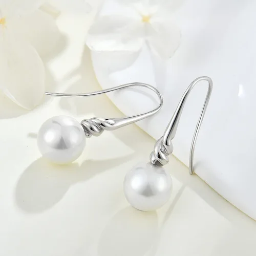 Vista 4 de Pendientes de perlas de plata de ley 925 para mujer, pendientes colgantes con joyas